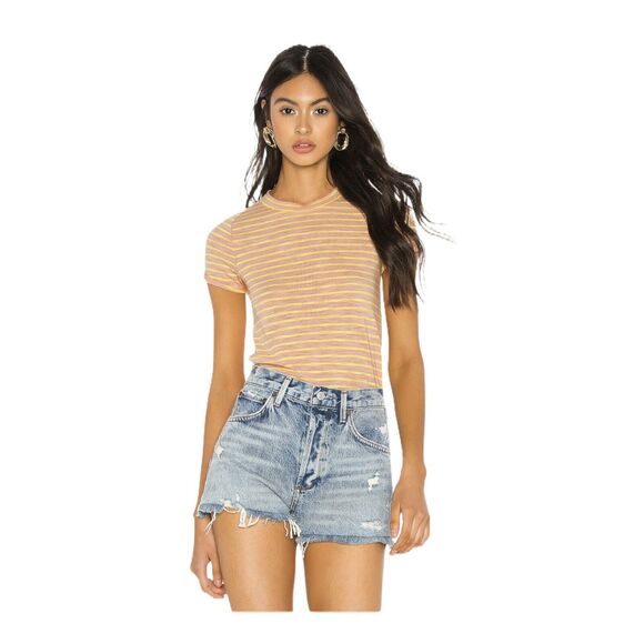 FREE PEOPLE Night Sky Tee Short Sleeves Striped Summer Rose T-Shirt Medium NWT - Picture 2 of 3